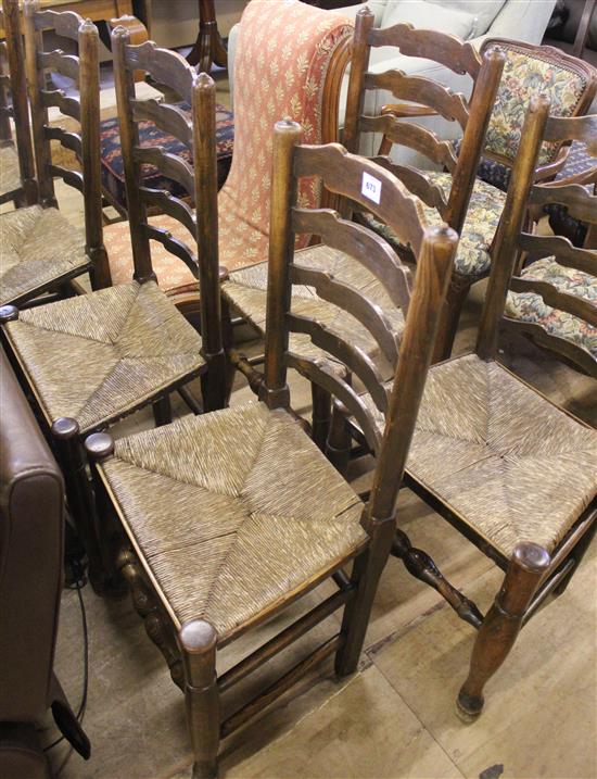 Set of six 19C ash ladderback rush-seat chairs